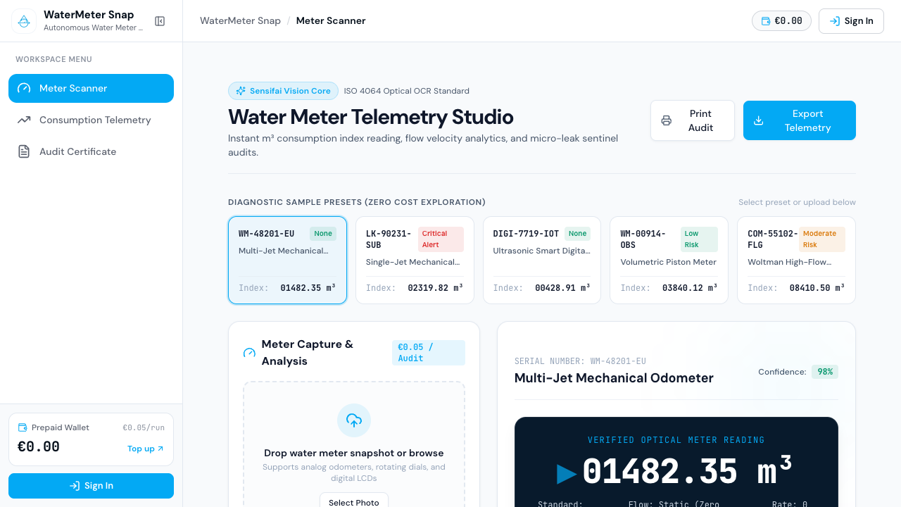 WaterMeter Snap Live Telemetry Studio